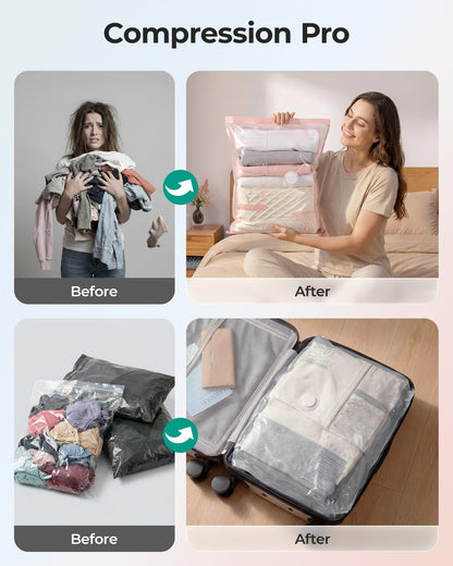 BAGSMART Vacuum Seal Storage Bags for Clothing Travel, 18 Pack Travel Essentials Bundle includes Laundry Bag & Waterproof Shoe Bag & TSA Approved Toiletry Bag, Hand Pump Included