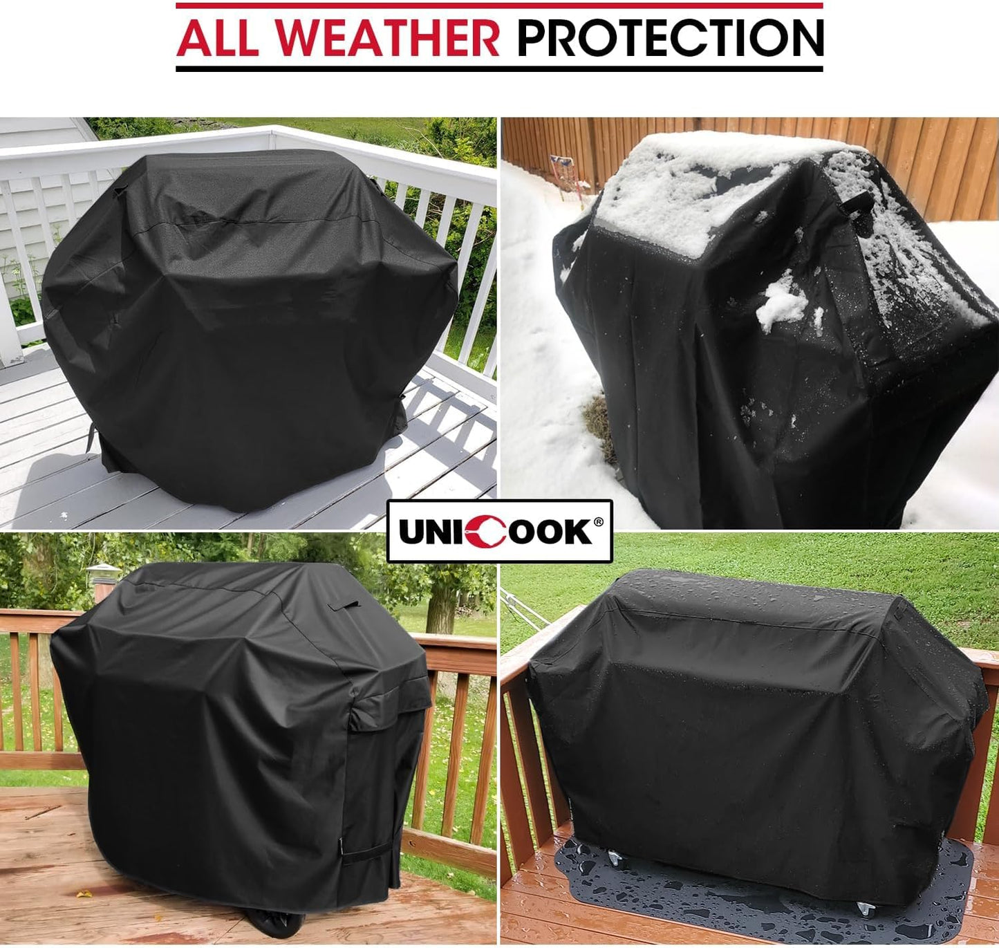 UNICOOK BBQ Abdeckung 60 Zoll, Hochleistungs-Wasserdichte Grillabdeckung, Spezielle Licht- und UV-beständige Outdoor-Grillabdeckung, Grillzubehör Kompatibel mit Weber Char-Broil Nexgrill und mehr
