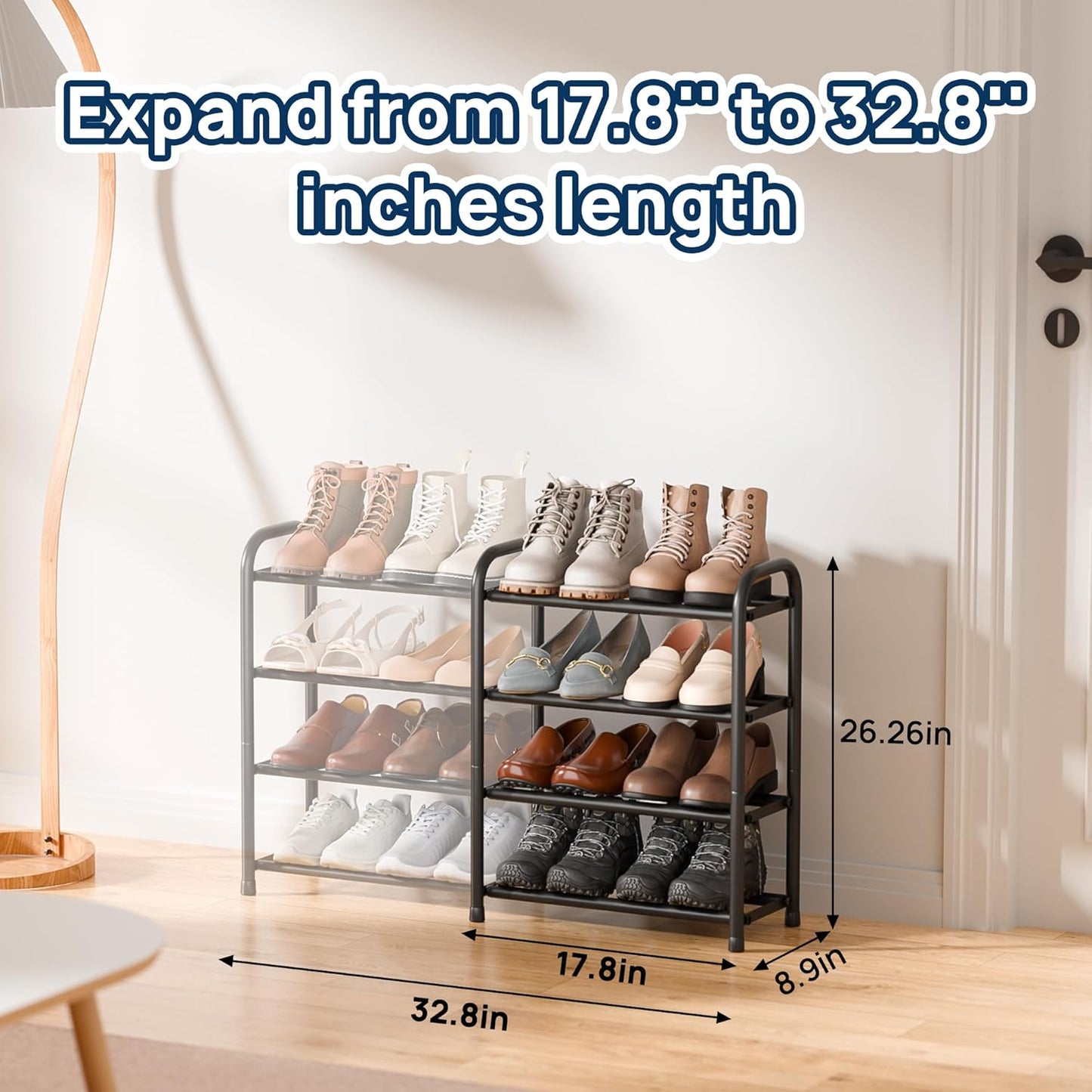 ENJOYBASICS Erweiterbare Schuhregale aus Metall für den Kleiderschrank, 3-stöckiges verstellbares Schuh-Organizer-Regal, schwarz, freistehendes Schuhregal für den Eingangsbereich