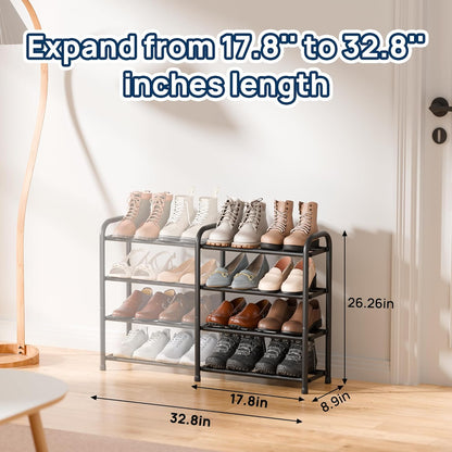 ENJOYBASICS Erweiterbare Schuhregale aus Metall für den Kleiderschrank, 3-stöckiges verstellbares Schuh-Organizer-Regal, schwarz, freistehendes Schuhregal für den Eingangsbereich