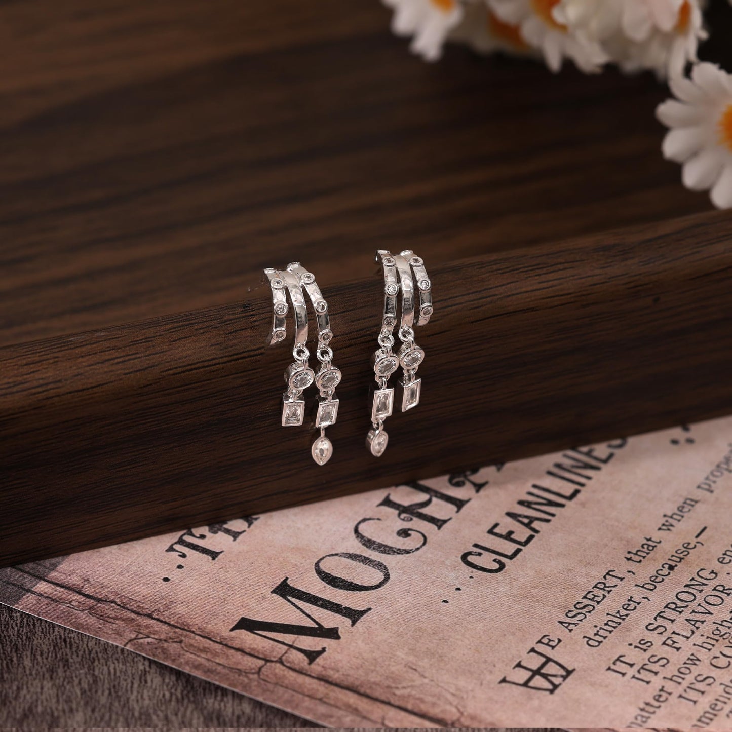 Dangle Earrings for Women,14k Gold Plated Triple Huggie Stud Earrings Cute Statement Chain Earring Dainty Drop Earrings for Women Trendy Gold Plated Jewelry