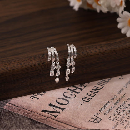 Dangle Earrings for Women,14k Gold Plated Triple Huggie Stud Earrings Cute Statement Chain Earring Dainty Drop Earrings for Women Trendy Gold Plated Jewelry