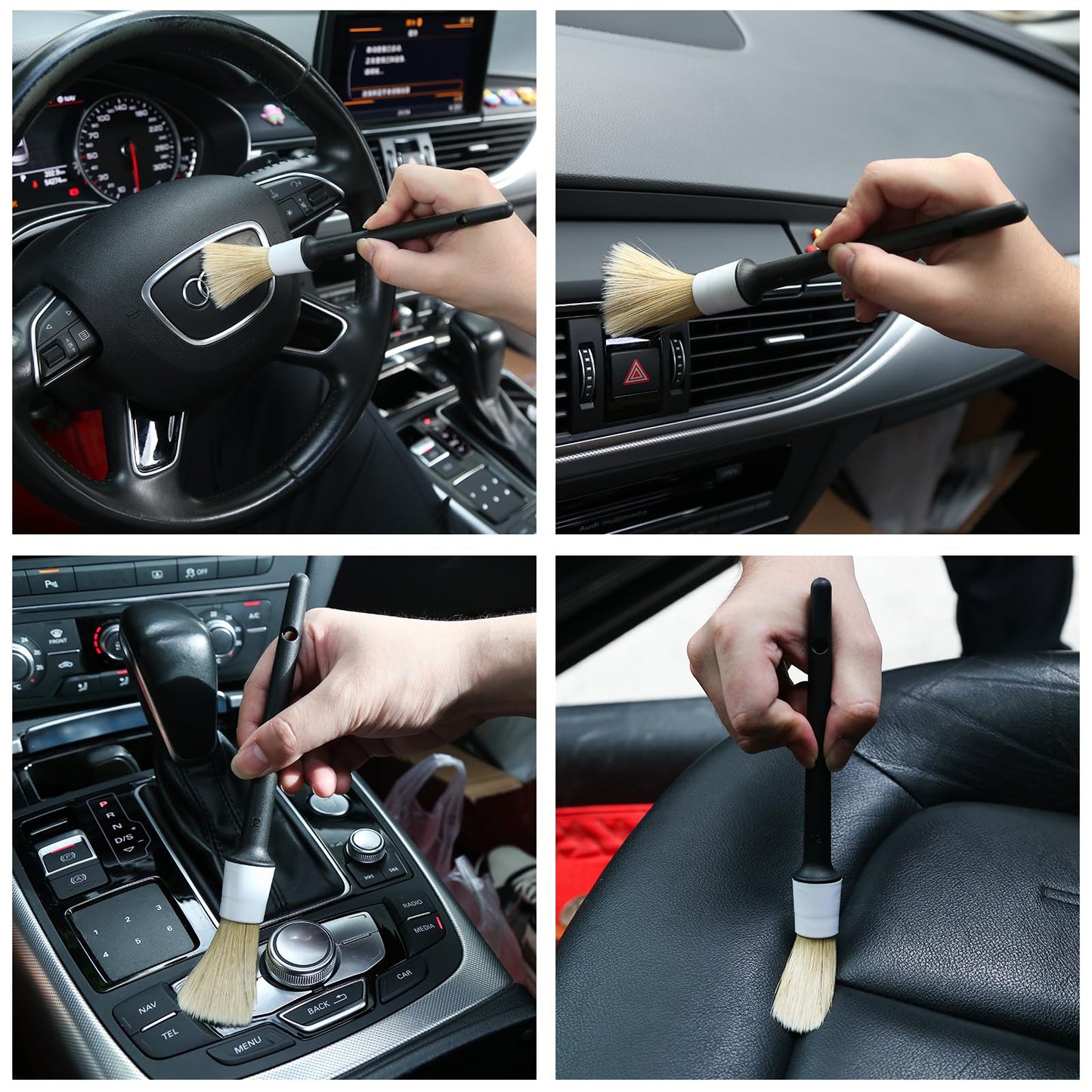 10pcs Auto Car Detailing Brush Set Car Interior Cleaning Kit Includes 5 Boar Hair Detail Brush,3 Wire Brush, 2 Air Vent Brush for Cleaning Interior Exterior, Dashboard Engines Leather Wheel