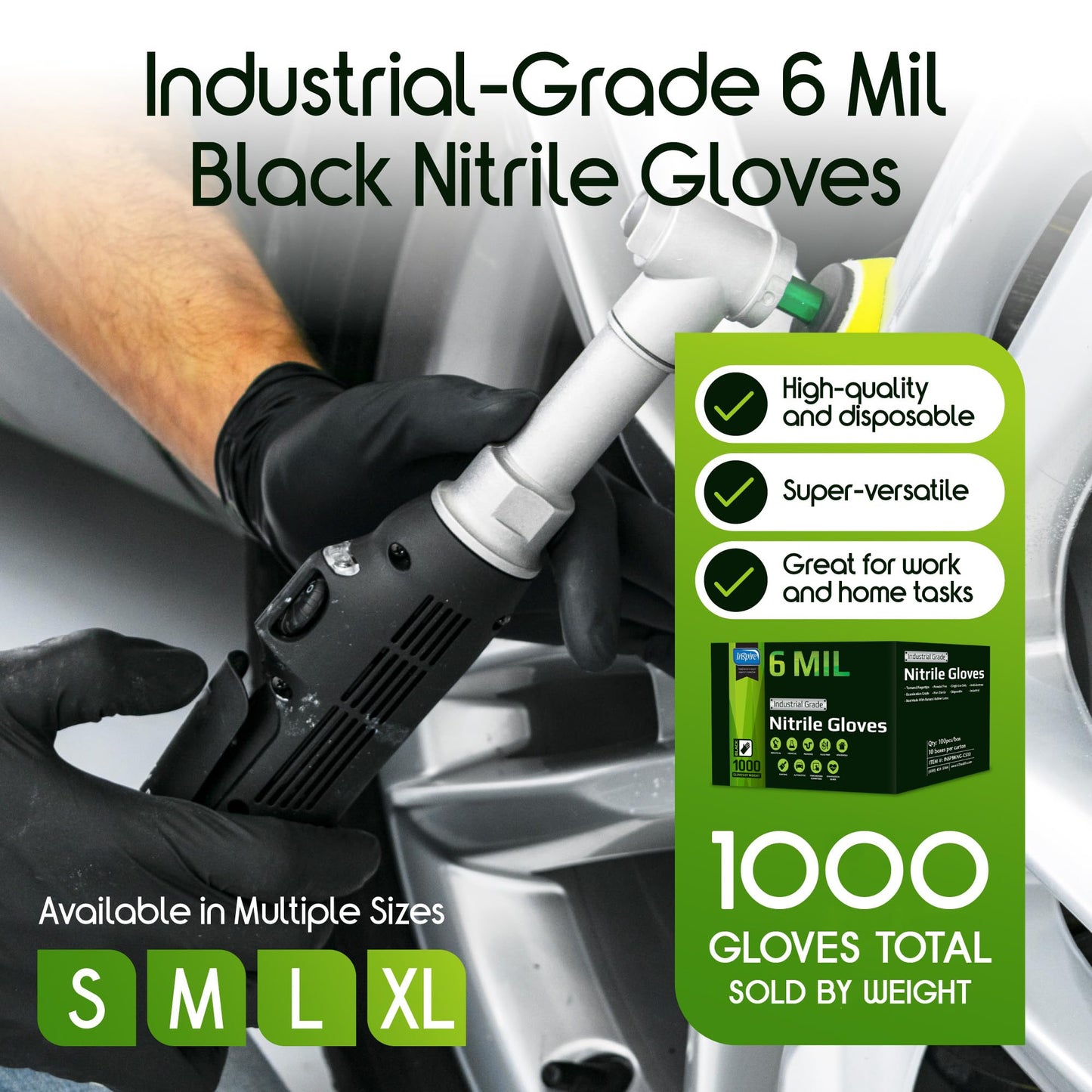 Inspire Black Nitrile Gloves HEAVY DUTY 6 Mil Nitrile Chemical Resistant Medical Cooking Cleaning Disposable Black Gloves