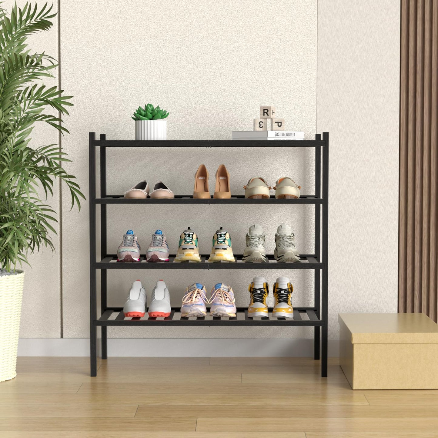 ROMGUAR CRAFT 3 Tier Bamboo Shoe Rack for Closet Free Standing Wood Shoe Shelf Storage Organizer for Entryway Small Space Stackable 27"x11"x20" (Natural)