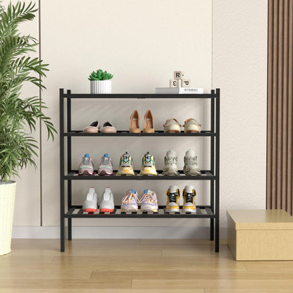 ROMGUAR CRAFT 3 Tier Bamboo Shoe Rack for Closet Free Standing Wood Shoe Shelf Storage Organizer for Entryway Small Space Stackable 27"x11"x20" (Natural)