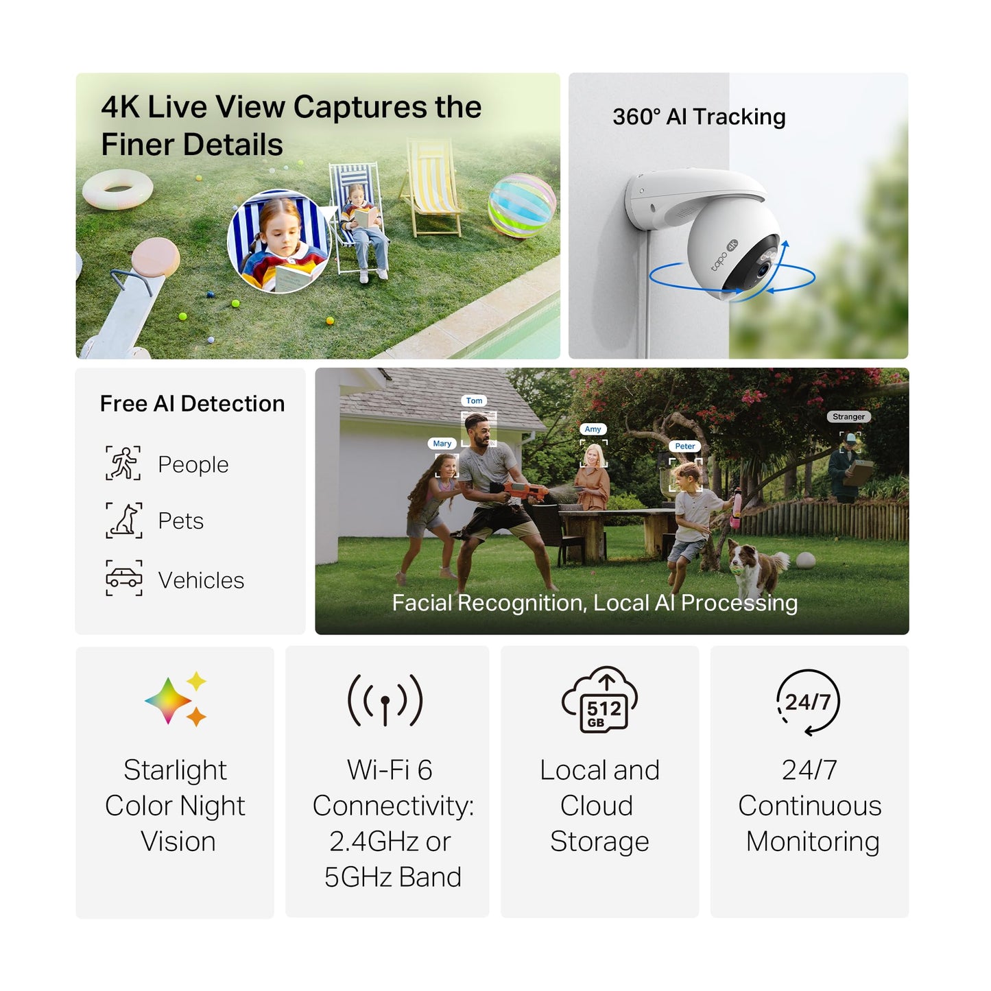 Tapo 1080P Outdoor Wired Pan/Tilt Security Wi-Fi Camera, 360° View, Motion Tracking, Works with Alexa & Google Home, Night Vision, Free AI Detection, Cloud & SD Card Storage(up to 512GB), Tapo C500…