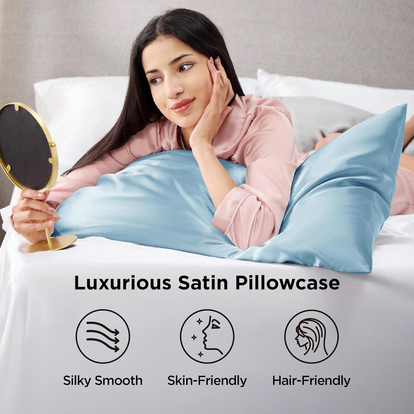 Bedsure Satin-Kissenbezug, Queen-Size, 2er-Pack, Seidenkissenbezügen ähnlich, seidige Kissenhüllen mit Hotelverschluss, Raumdeko, Valentinsgeschenke für Frauen und Männer, Grau, 50x75 cm