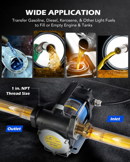 Orion Motor Tech Electric Fuel Transfer Pump with Auto-Shutoff, 3.2GPM Gas Can Pump, 51" Hose, USB-C & AA Battery (NO BATTERIES INCLUDED) Powered, 4 Adapters for Gasoline, Diesel, Kerosene, Blue