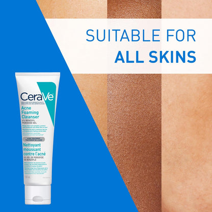 CeraVe 4% Benzoylperoxid Aknebehandlung Schäumendes Reinigungsgel für Gesicht & Körper, mit Hyaluronsäure und Niacinamid. Hilft, Akne-Pickel zu klären und Ausbrüchen vorzubeugen. Sanftes Gel, Parfümfrei, 150ml