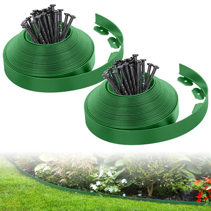2-Inch x 66 FT Landscape Edging Border with 100 Spikes, No Dig Garden Border Edging Kit, Plastic Edging Border Flexible for Garden Flower Beds Lawn Yard Paver Pathway (Black)