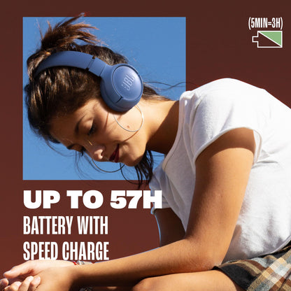 JBL Tune 520BT - Kabellose On-Ear Kopfhörer, bis zu 57 Stunden Akkulaufzeit und Speed Charge, leichtes, bequemes und faltbares Design, Freisprechanrufe mit Voice Aware (Schwarz)