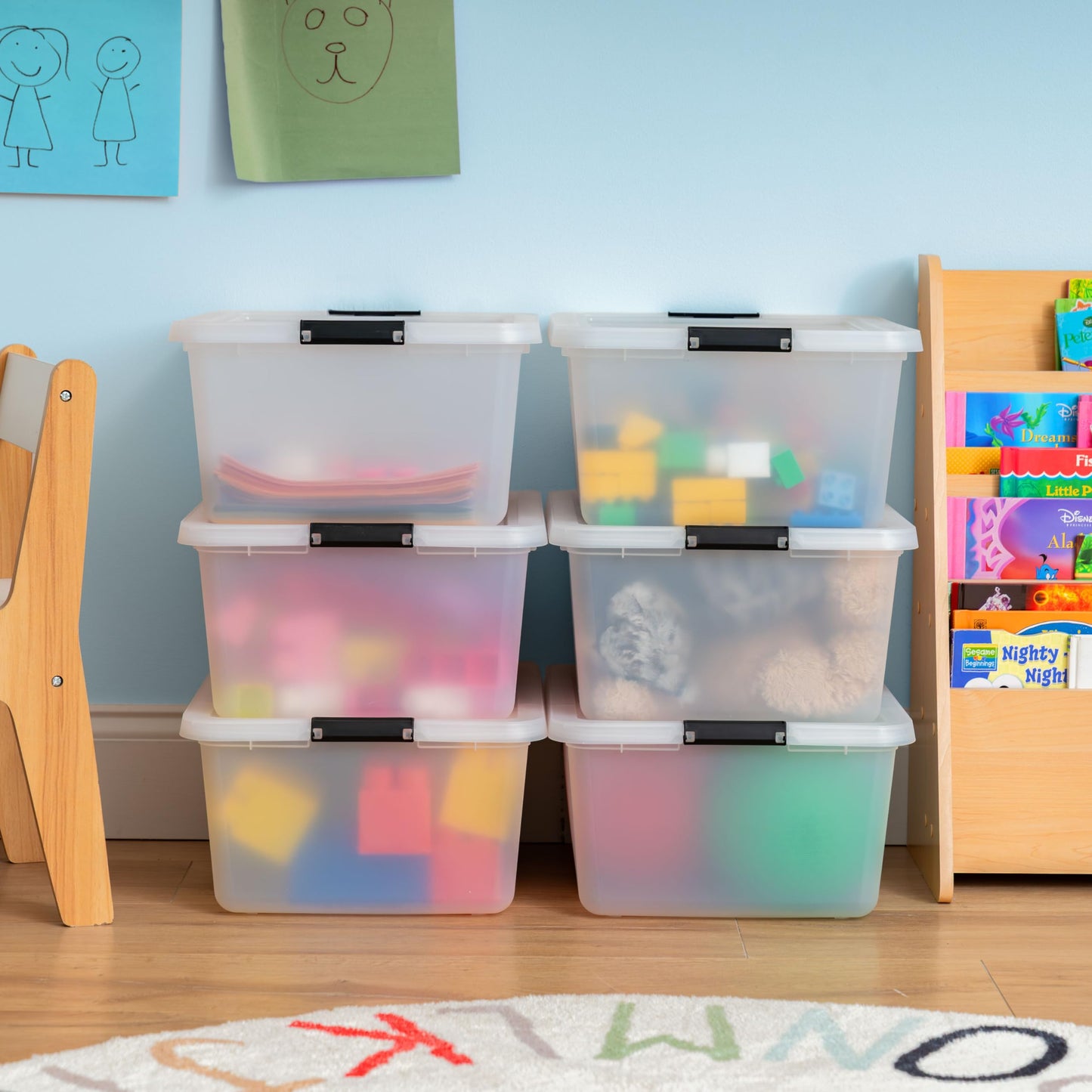 IRIS USA 6-Pack Clip Box with Latching Lids, 18 Quart Craft Storage Bins, Art & Writing Supply Containers for Home, Office & Classroom Organization