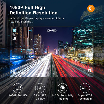 Dashcam Front mit 32G SD-Karte, BOOGIIO 1080P FHD Auto Armaturenbrett Kamera 3'' IPS-Bildschirm 170° Weitwinkel Aluminiumlegierungsgehäuse, WDR G-Sensor Parküberwachung Loop-Aufnahme Bewegungserkennung