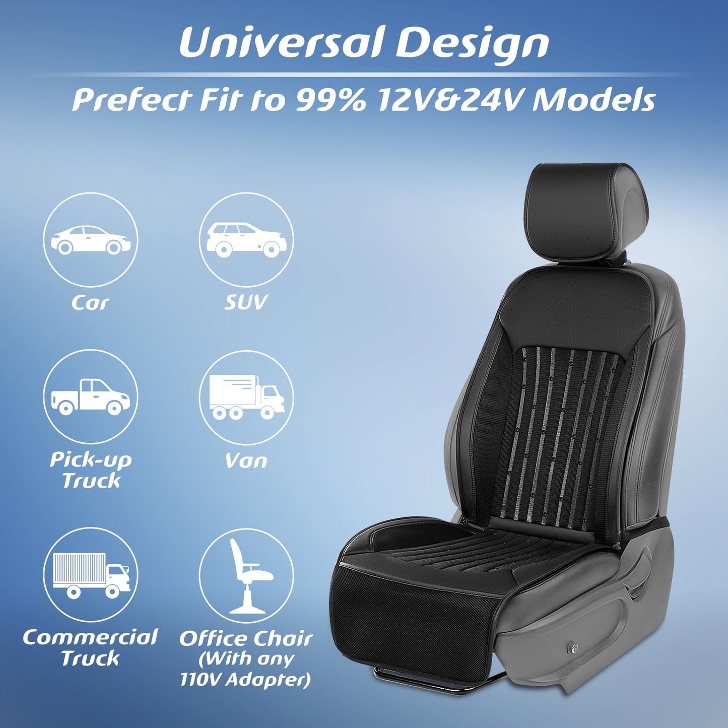 Paffenery 2026 Upgraded Cooling Car Seat Cover Front Seat, 12V-24V Ventilated Cooling Car Seat Cushion, Cooled Seat Cover for Car SUV Truck Universal Fit, Classic Black