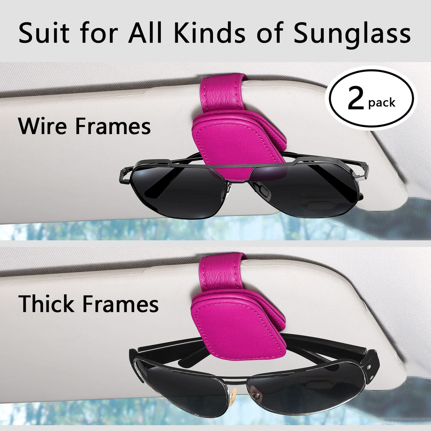 2 Packs Sunglasses Holder for Car Visor, Genuine Leather Car Sunglass Holder, Glasses Clip for Cars,Auto Interior Accessories Universal for SUV Pickup Truck (Black-(2 Pcs)