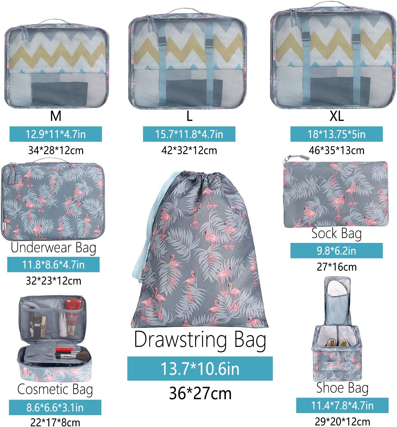 BAGAIL 8er Set Packwürfel Gepäckorganizer für Reisezubehör