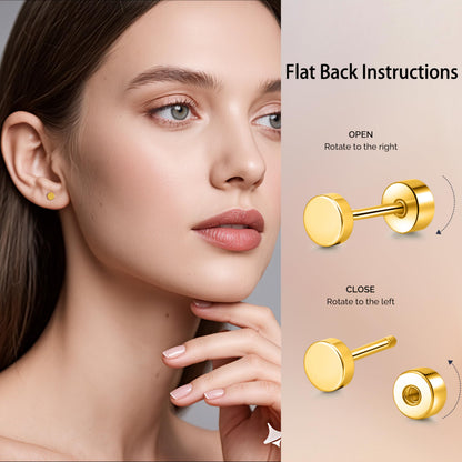 TitanHeart Hypoallergene Titan Ohrstecker Schraubverschluss Flachpunkt-Ohrstecker 3mm-5mm Einfache Klassische Helix Tragus Knorpel Ohrläppchen Ohrstecker für Frauen Männer (Schwarz, 5mm)