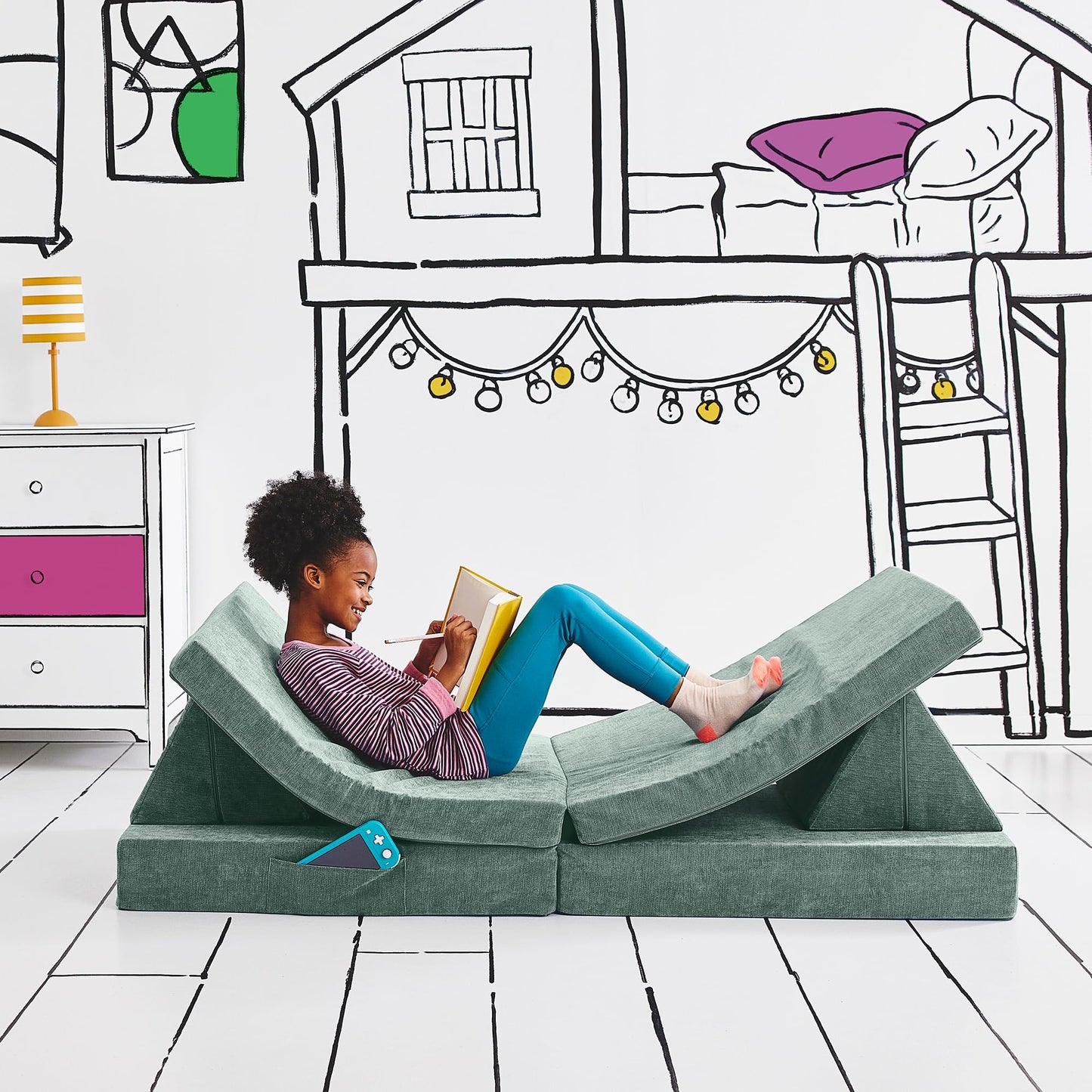 Yourigami Kids and Toddler Play Gym, Playroom Couch Set, Durable Modular Design, Green Meadows