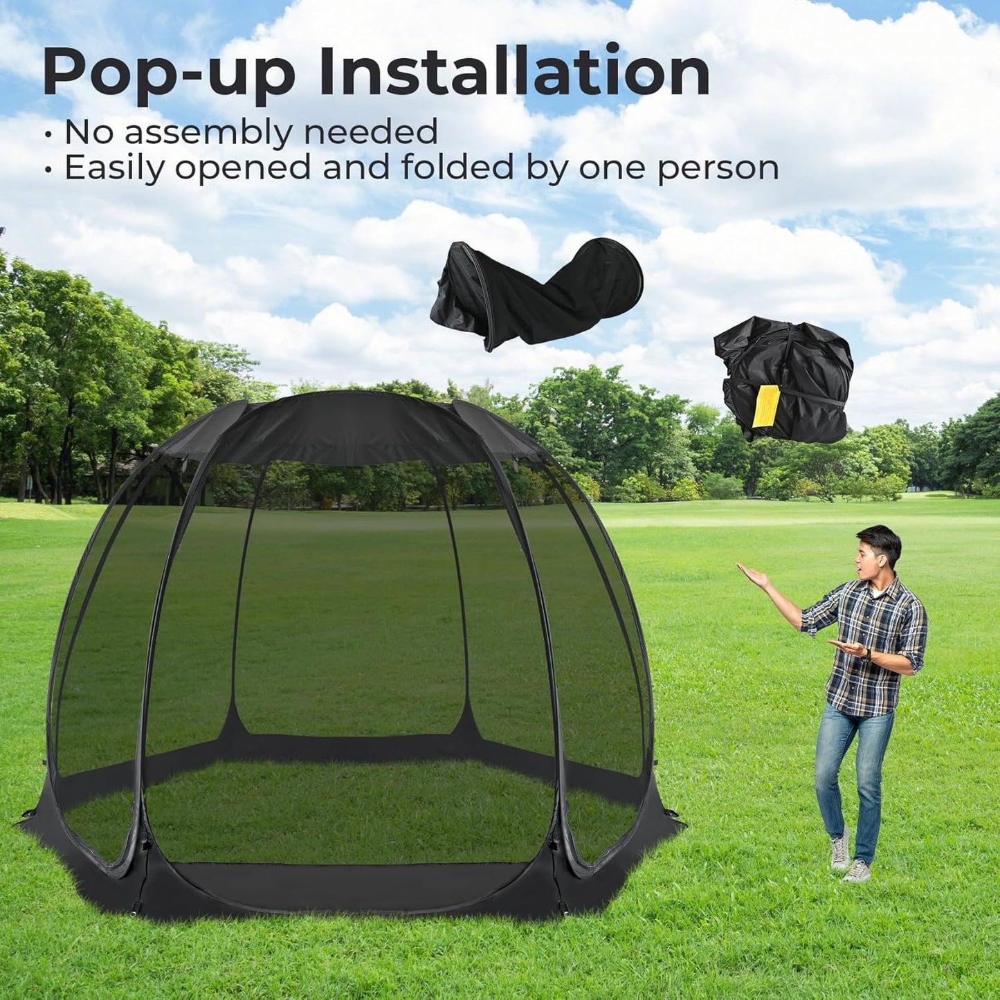 Alvantor Pop Up Screen House Tent, Instant Outdoor Gazebo with Mosquito Netting & UPF 50+ Sun Protection, Portable Canopy Shelter for Patio, Backyard, Camping (2-10 Person)