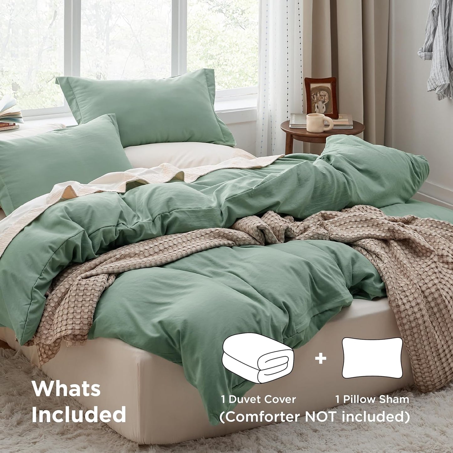 Funda nórdica blanca Bedsure, tamaño Queen, 3 piezas, aspecto de algodón prelavado, juego de cama extrasuave, incluye 1 funda nórdica de 228 x 228 cm con cierre de cremallera y 2 fundas de almohada, edredón no incluido
