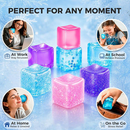 Ice Cube Squishy Fidget Toy – Slow Rise Squeeze Sensory Toys, Multiple Ways to Play, Stress Ball for Anxiety Relief, Focus Enhancement, Brain Relaxation & Strength Fostering