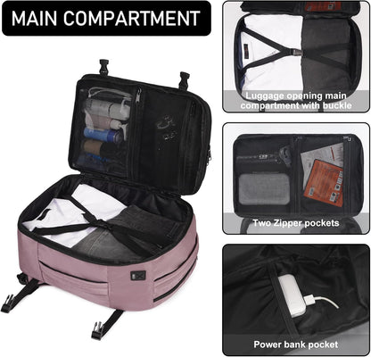 ECOHUB 16'' Reise-Rucksack Handgepäck Unterseat-Rucksack Persönlicher Gegenstand Flugzeug-Reisetasche mit 13 Taschen Handgepäck Flaschenhalter USB-Ladeanschluss Casual Daypack für Frauen Männer Schwarz
