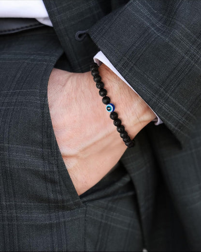 6 mm Böses Auge Armband aus schwarzen Kristallen – verstellbares Set aus Natursteinen für Herren und Damen, Schutzamulett als Geschenk für den Alltag/Geburtstag/Jahrestag