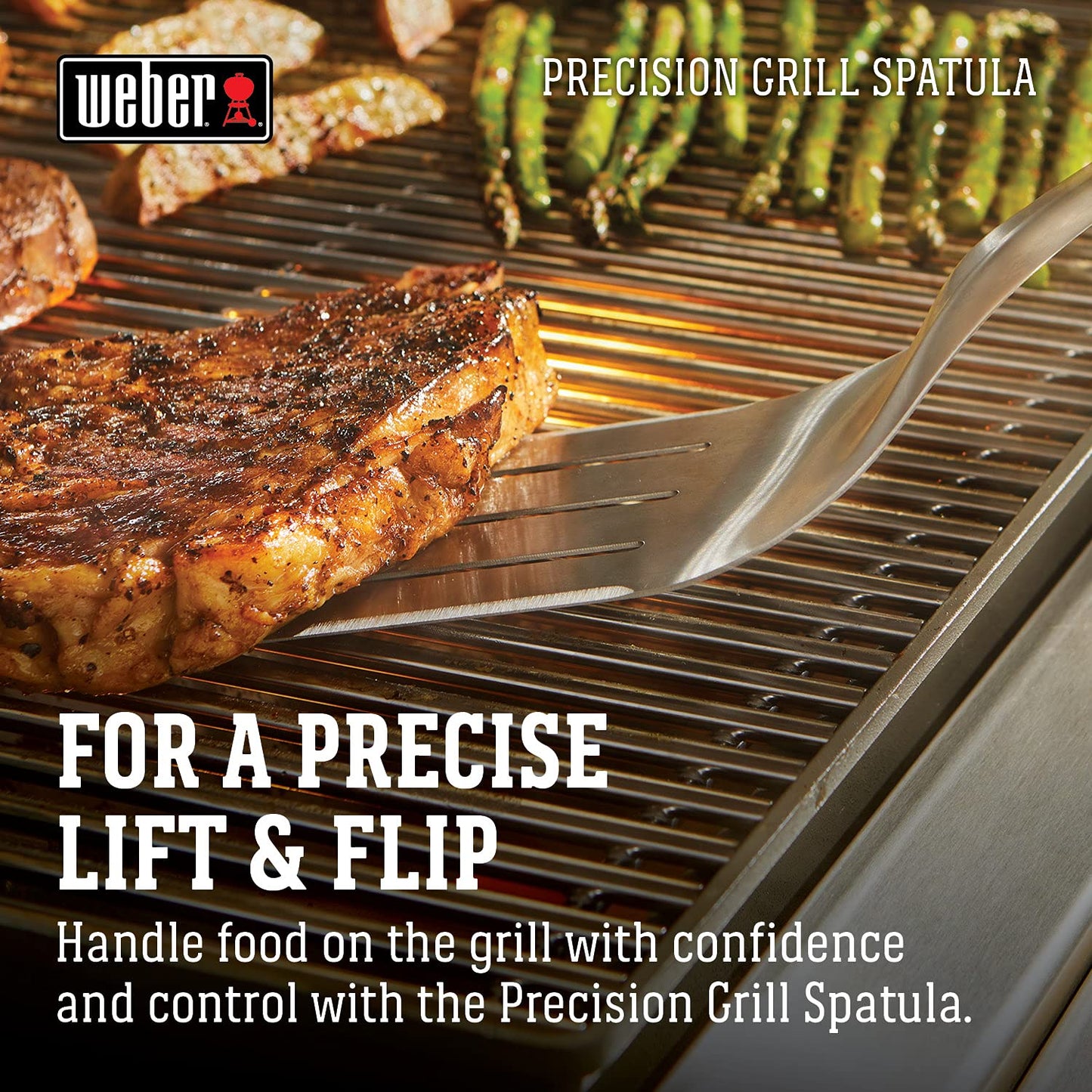 Weber Precision 3‑Piece Grilling Tool Set – Stainless Steel Tongs, Spatula & Silicone Basting Brush with Non‑Slip Handles and Hands‑Free Locking - Grill Accessory Kit