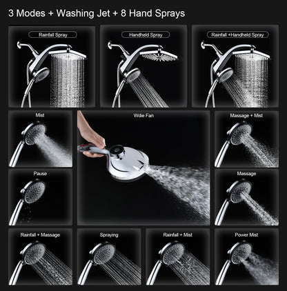 BOZYBO Rain Shower Head with Handheld: High Pressure Shower Heads with Handheld Spray Combo, 12" Rainfall Shower Head and 9 Sprays Hand Showerheads with Magnetic Docking and Power Jets, Chrome