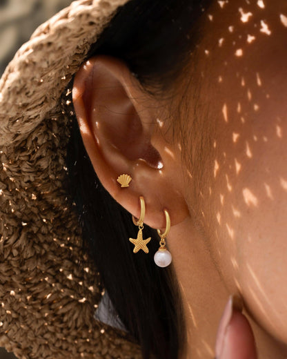 Gold Earrings For Women, Dainty Huggie Earrings Stack 14K Gold Plated Pearl Dangle Earrings for Women Trendy Cute Hypoallergenic Unique Gold Earring Stack Fashion Gold Jewelry Gifts