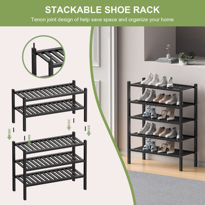 ROMGUAR CRAFT 3 Tier Bamboo Shoe Rack for Closet Free Standing Wood Shoe Shelf Storage Organizer for Entryway Small Space Stackable 27"x11"x20" (Natural)