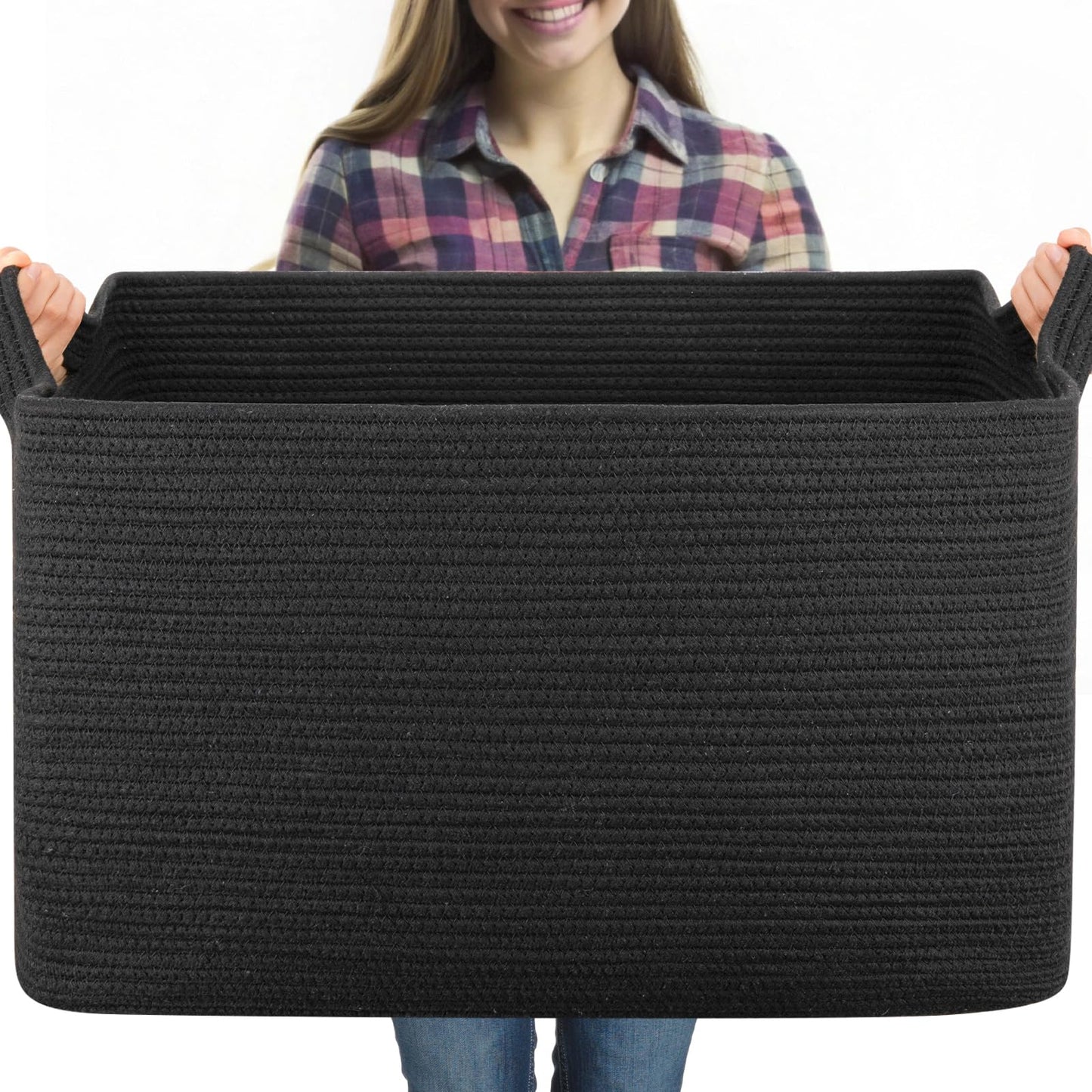 OIASKET 95L Extra Large Blanket Basket, 24" x 16.9" x 14.2" Woven Storage Basket for Living Room, Nursery Blanket Storage for Toys, Towels, Dirty Clothes (Grey)