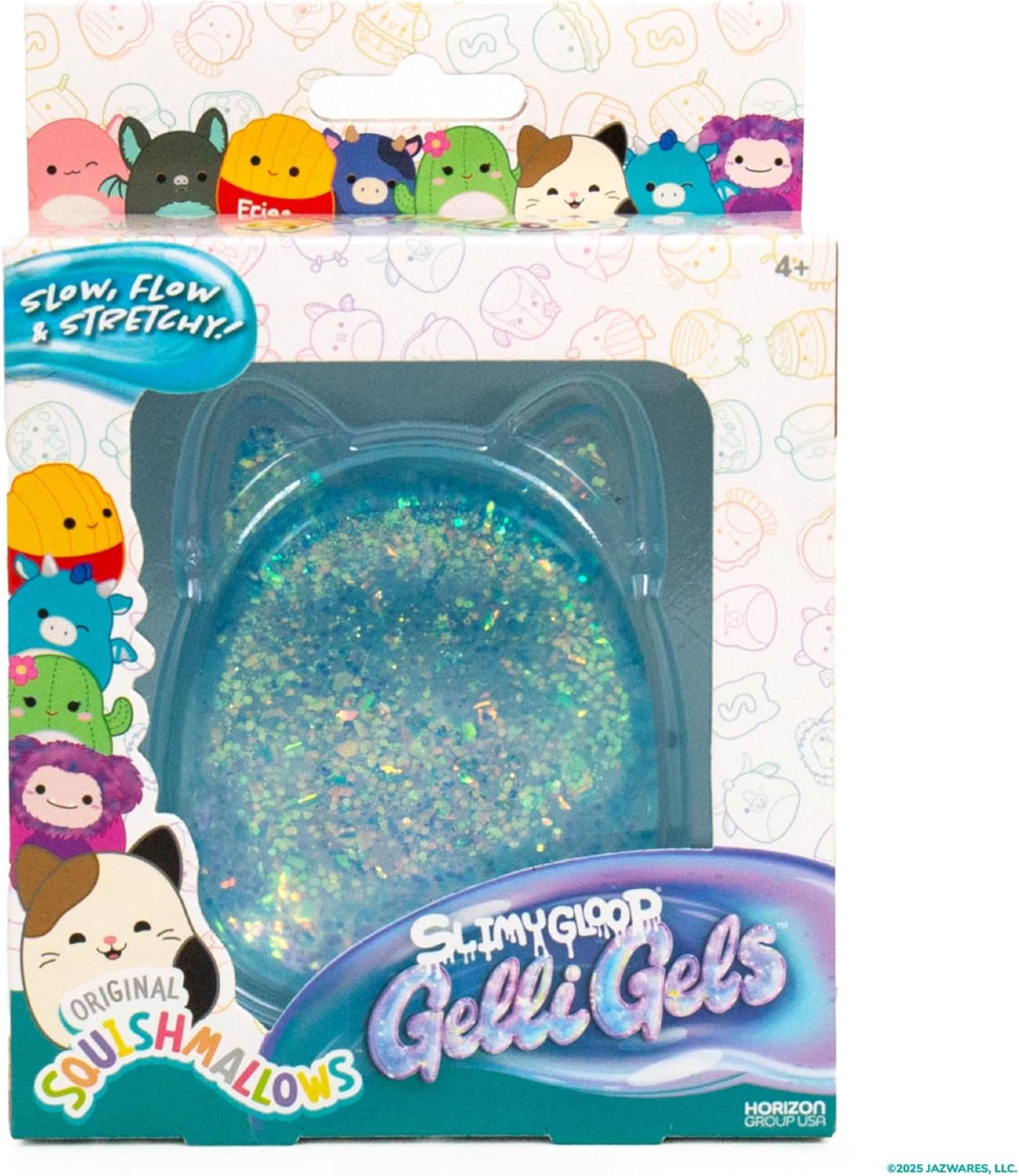 Original Squishmallows™ SLIMYGLOOP Blue Gelli Gels™, Slow Rising Sensory Squeeze Toy with Glitter, Gel Filled Fidget Toys