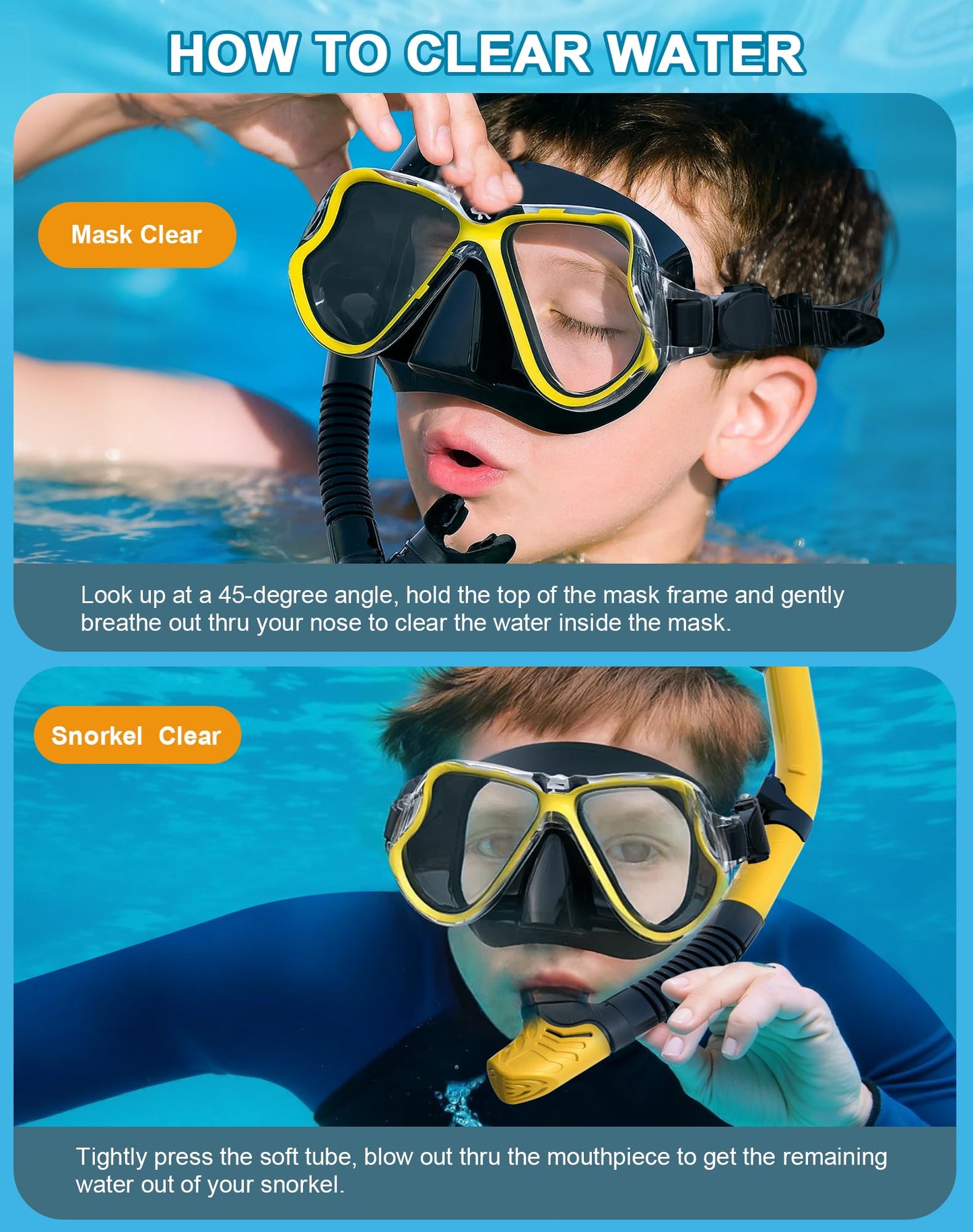Greatever Dry Snorkel Set,Panoramic Wide View Anti-Fog Scuba Diving Mask,Professional Snorkeling Gear for Adults Kids