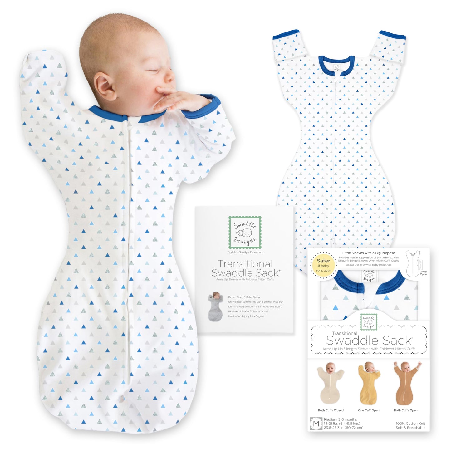 SwaddleDesigns Swaddle Sack with Arms Up Half-Length Sleeves and Mitten Cuffs,