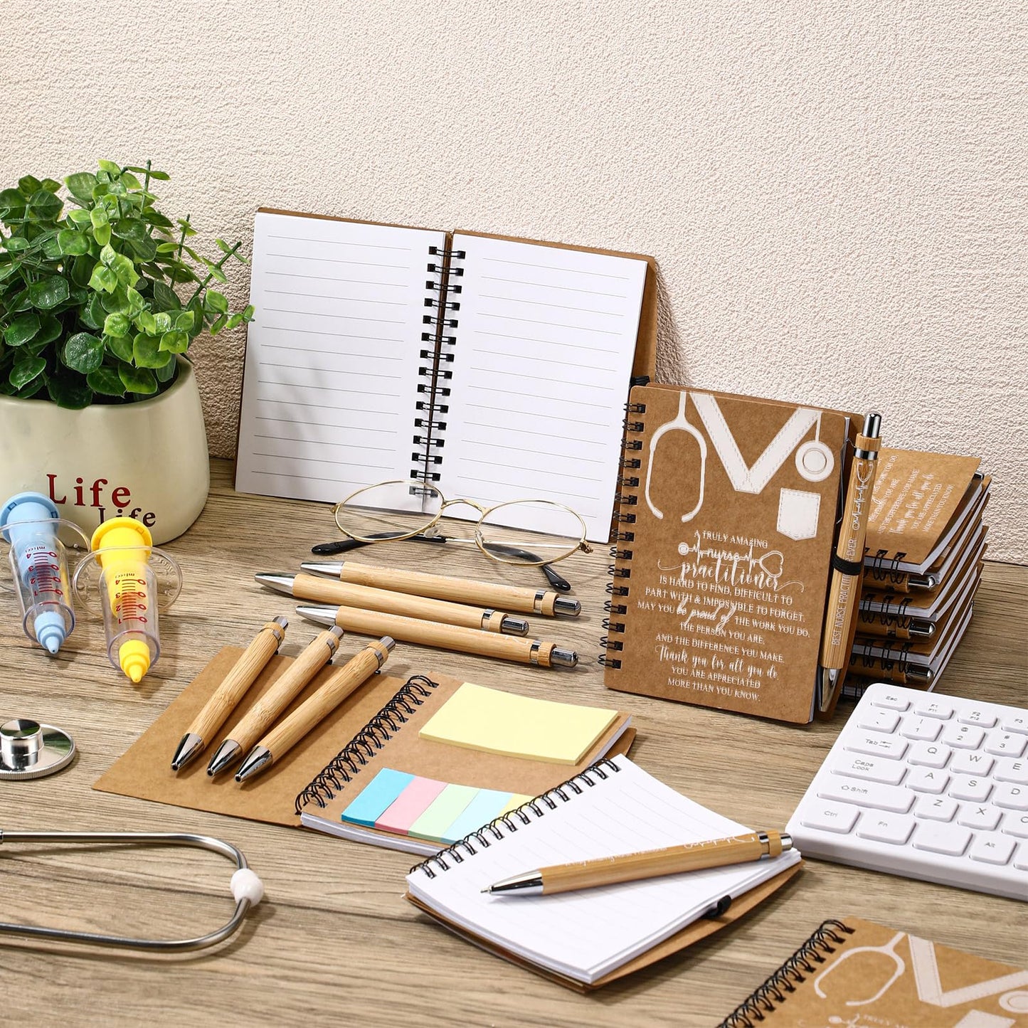 Jetec 48 Set 2026 CNA Week Gifts Bulk Nurse Appreciation Gift Set Small Inspirational Kraft Spiral Nursing Notebooks with Sticky Notes Pens for Healthcare Medical Hospital Coworker Staff Office