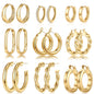 Yesteel 9 Pairs Gold Hoop Earrings for Women, 14K Real Gold Plated Chunky Hoop Earrings Set for Women Hypoallergenic Thick Lightweight Earring for Womens Jewelry Gifts