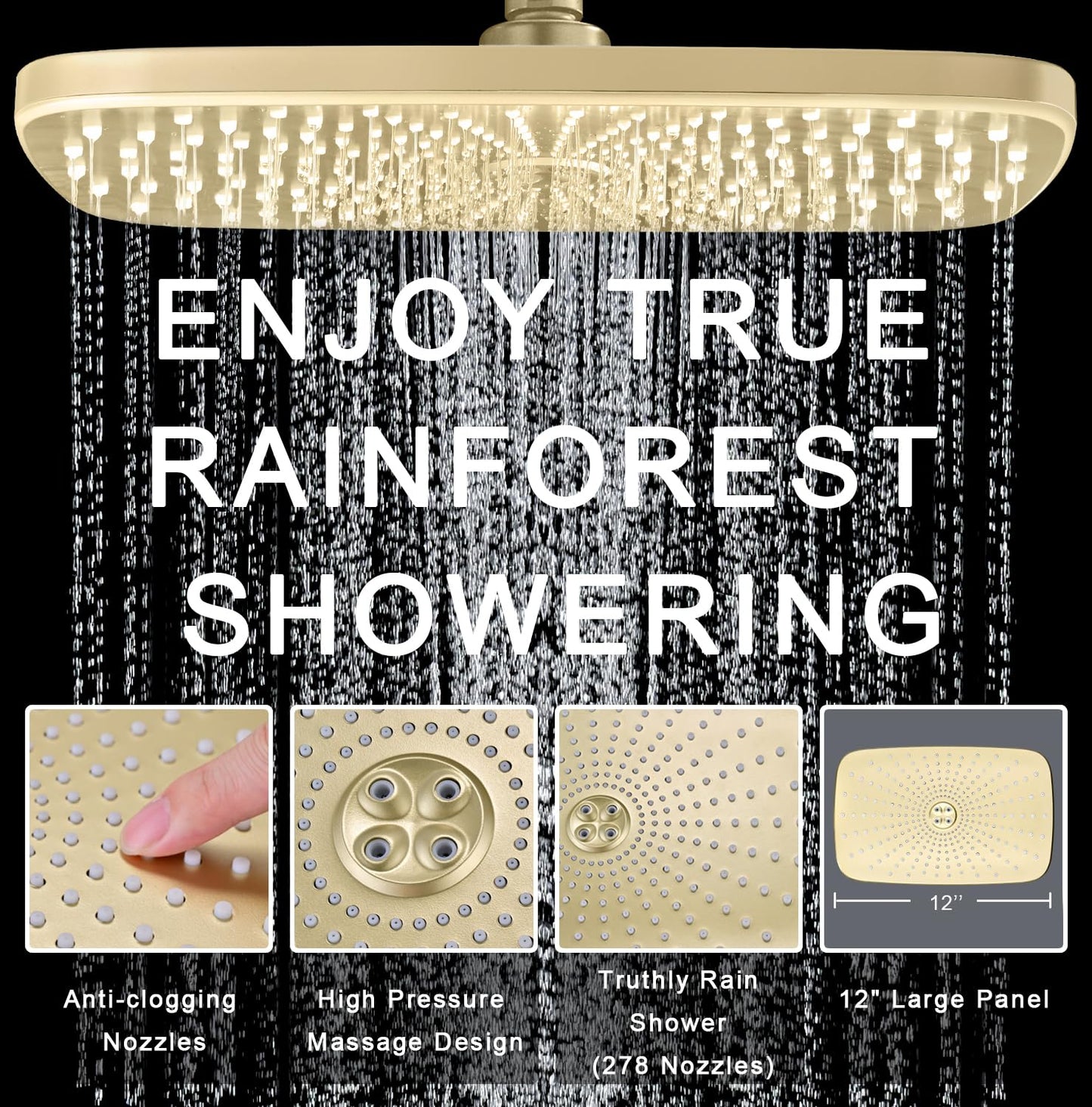 BOZYBO Rain Shower Head with Handheld: High Pressure Shower Heads with Handheld Spray Combo, 12" Rainfall Shower Head and 9 Sprays Hand Showerheads with Magnetic Docking and Power Jets, Chrome
