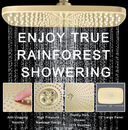 BOZYBO Rain Shower Head with Handheld: High Pressure Shower Heads with Handheld Spray Combo, 12" Rainfall Shower Head and 9 Sprays Hand Showerheads with Magnetic Docking and Power Jets, Chrome