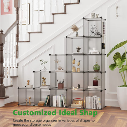 C&AHOME Cube Storage Organizer, 16-Cube Shelves Units, Plastic Storage Cubes, DIY Closet Organizer, Modular Closet Storage Shelves Ideal for Home, Bedroom, 48.4" L × 12.4" W × 48.4" H Black SUM3016H