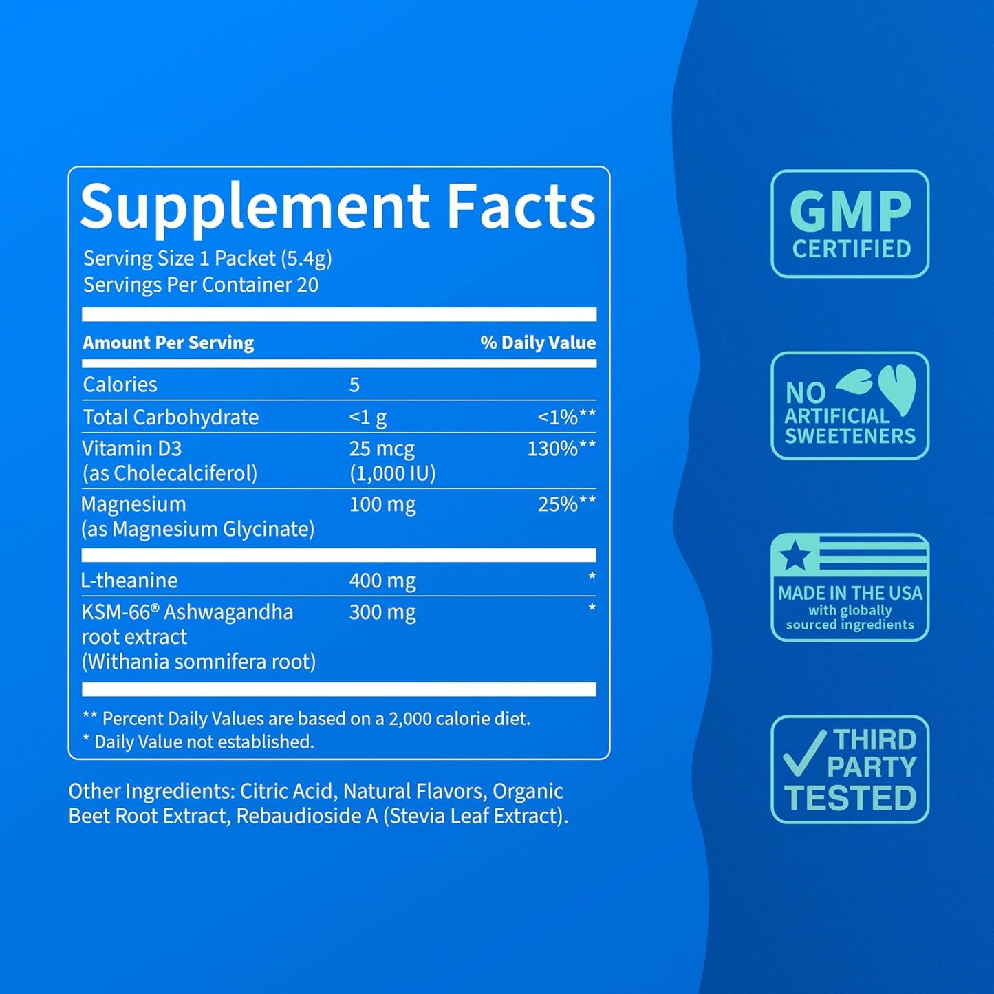 Nello Supercalm Drink Mix - Raspberry Lemonade and Tropical Tangerine Ashwagandha KSM 66, Magnesium Glycinate & L-Theanine Supplement - Focus and Relaxation Support (2 x 20 Travel Packets)