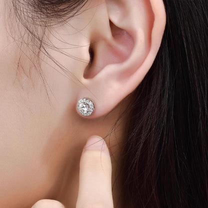 Sereney Dance Ohrringe 925 Sterling Silber Halo Stecker Hypoallergene Ohrringe für Damen, CZ 8 mm Runde Zirkonia Ohrstecker Ohrringe für Herren