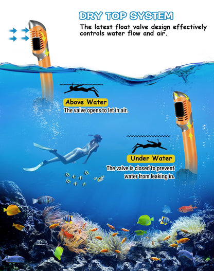 Greatever Dry Snorkel Set,Panoramic Wide View Anti-Fog Scuba Diving Mask,Professional Snorkeling Gear for Adults Kids
