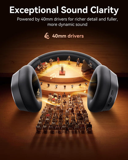 Hybrid Active Noise Cancelling Headphones, 120H Playtime Bluetooth Over Ear Headphones, Bluetooth 6.0 Wireless Headset with Display, 6 ENC Mic, Hi-Res Audio, Transparency Mode for Travel Game Black