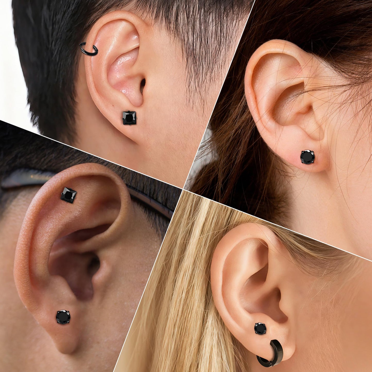 Trinckle 4 Paar Edelstahl Ohrringe, Silber Zirkonia Ohrstecker Hypoallergener Prinzessschliff Ohrstecker Set für Damen, Quadratische Ohrringe für Herren Knorpelpiercing Labordiamant Herren Schmuck Geschenke