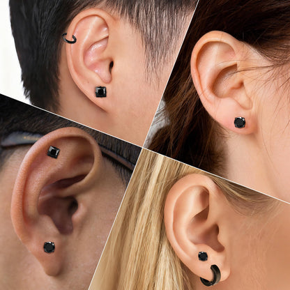 Trinckle 4 Paar Edelstahl Ohrringe, Silber Zirkonia Ohrstecker Hypoallergener Prinzessschliff Ohrstecker Set für Damen, Quadratische Ohrringe für Herren Knorpelpiercing Labordiamant Herren Schmuck Geschenke