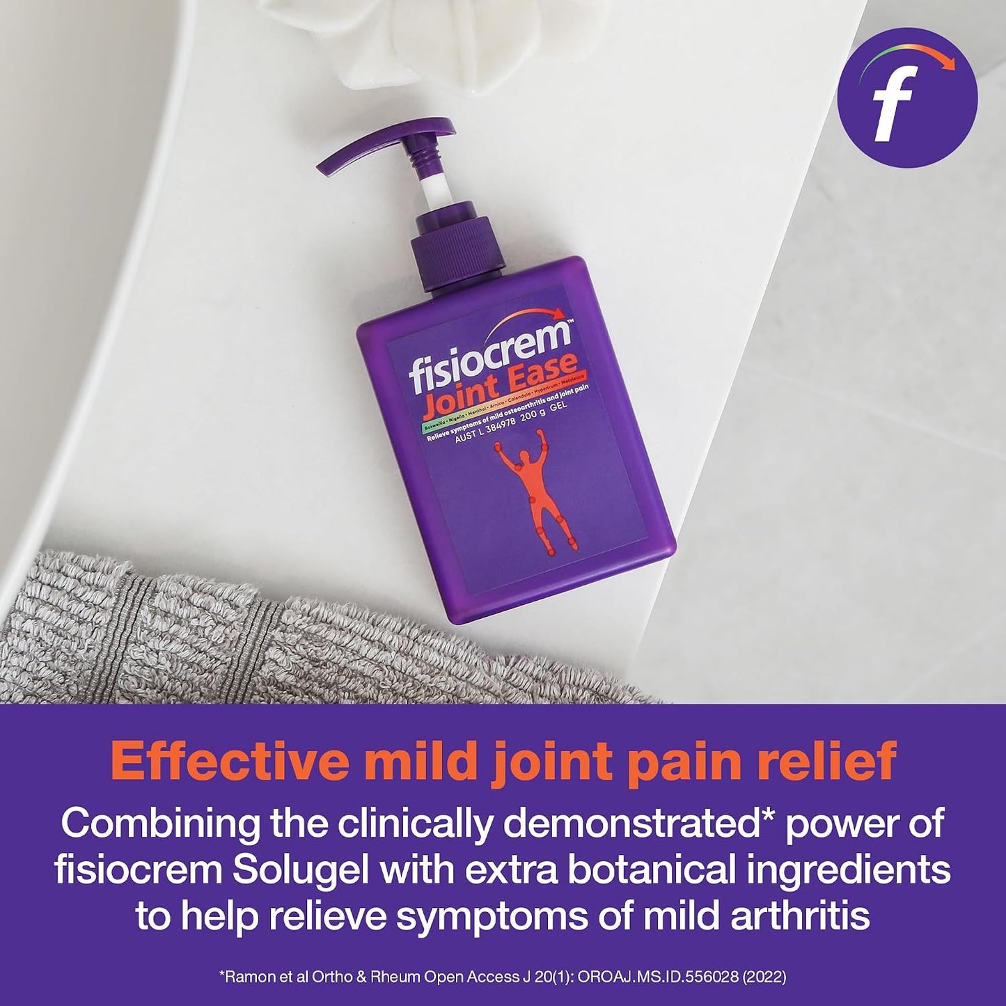 Fisiocrem Joint Ease – Temporary Relief for Mild Arthritis & Mild Osteoarthritis Symptoms, Non-Greasy, Easily Absorbed Gel with Arnica, Boswellia & Menthol, Supports Joint Mobility & Comfort (100g)