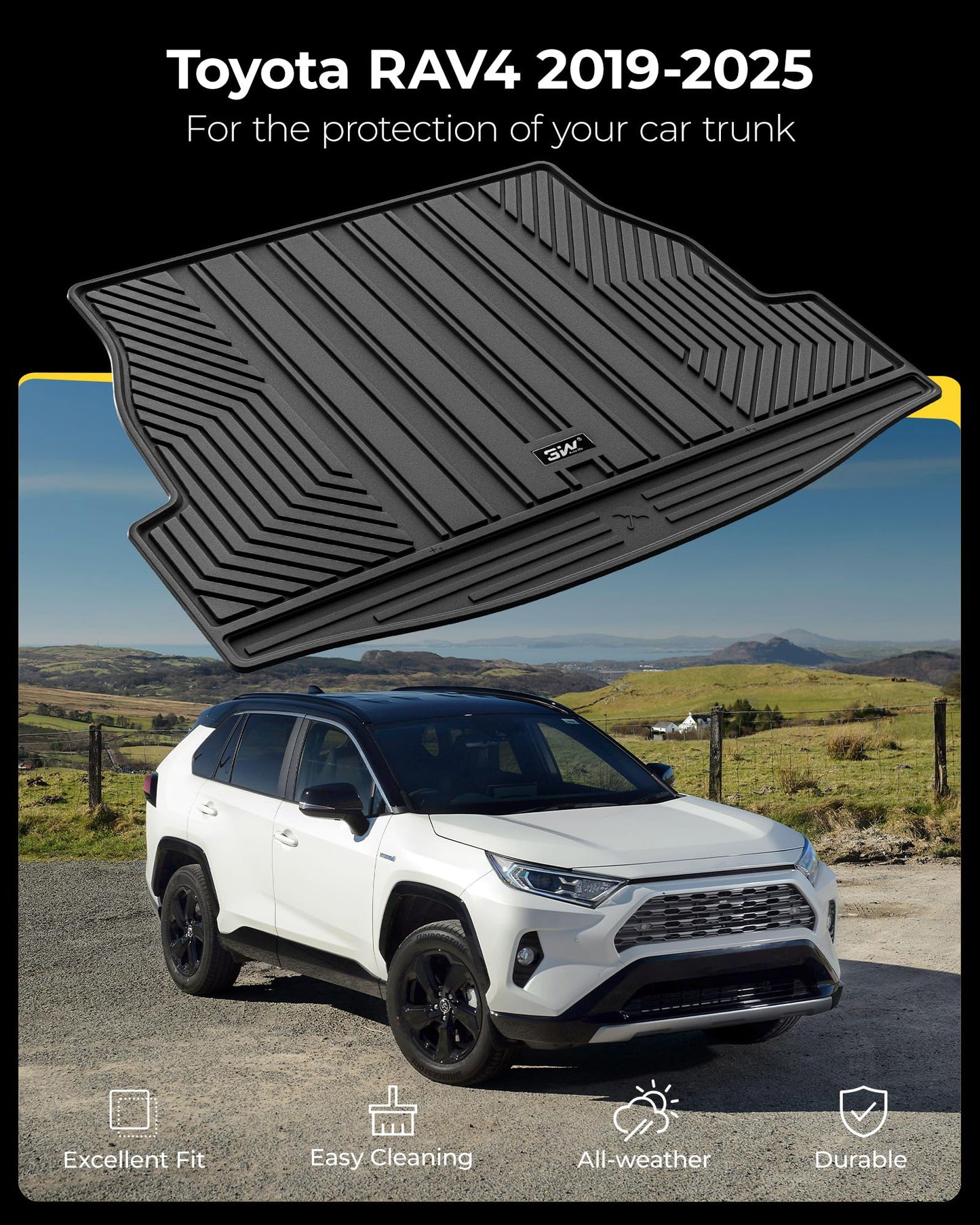 3W Floor Mats for Toyota Tacoma 2024 2025 2026 Double Cab Auto Tran(Not Fit Hybrid & XtraCab), TPE All Weather Custom Fit Floor Liner for Tacoma TRD/SR/SR5/limited Car Liners.