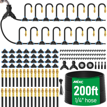 MIXC 1/4" 100Ft Drip Irrigation System for Garden with 16pcs 360°Adjustable Brass Nozzles & Bendable Rod,Upgraded Watering System Kit for Outdoor Plants,Lawn,Raised Bed,Potted Plant,Yard,Greenhouse